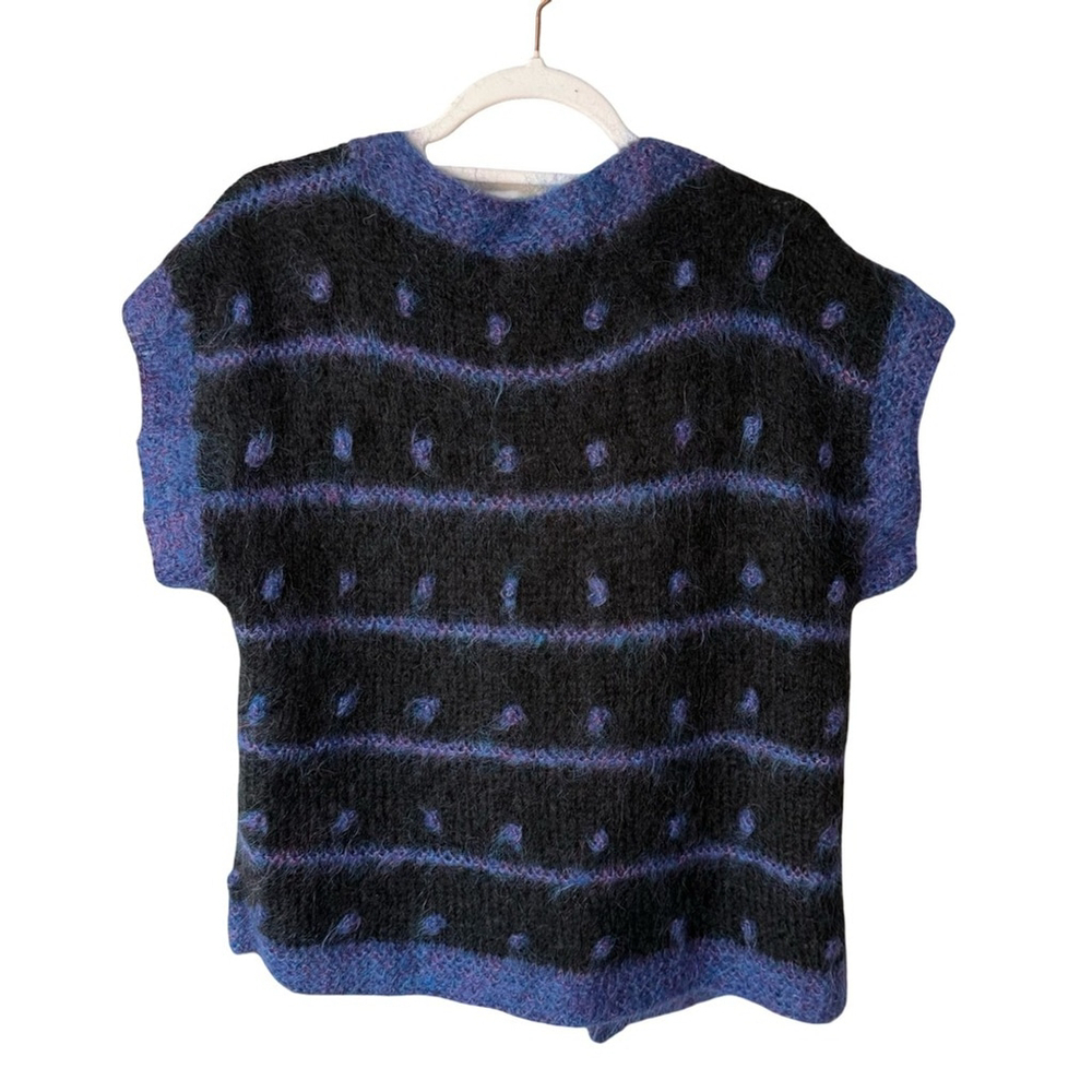 Handmade Purple and Black Open Cardigan Sweater Size S M Boho Knit Cottagecore - Picture 3 of 9